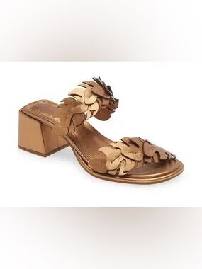 Farm Rio Monstera Metallic Slide Sandal in Brass Size 8 Bronze Vacation Neutral